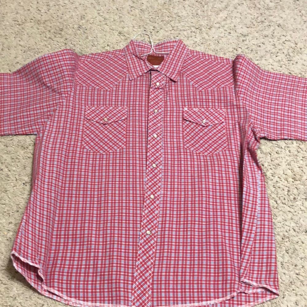 Red blue and white pearl snap button up